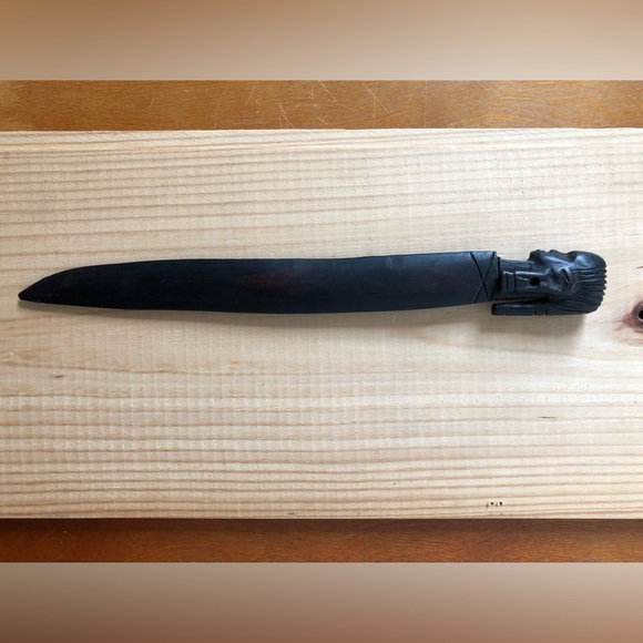 Vintage Unique Tribal Carved Dark Wooden Letter Opener - Picture 5 of 6